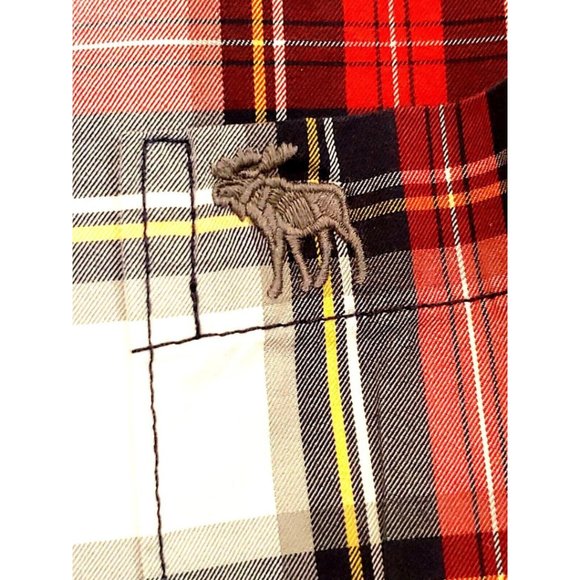 Abercrombie & Fitch AF Button Down Long Sleeved Red Plaid Muscle Shirt Large L - Picture 7 of 15
